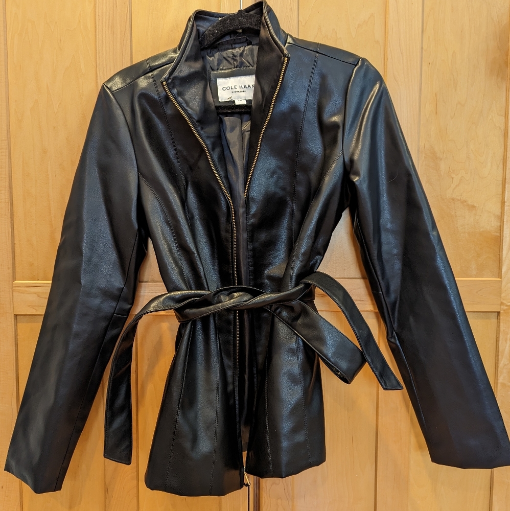 NWT Cole Haan Signature Belted Vegan Leather Jacket